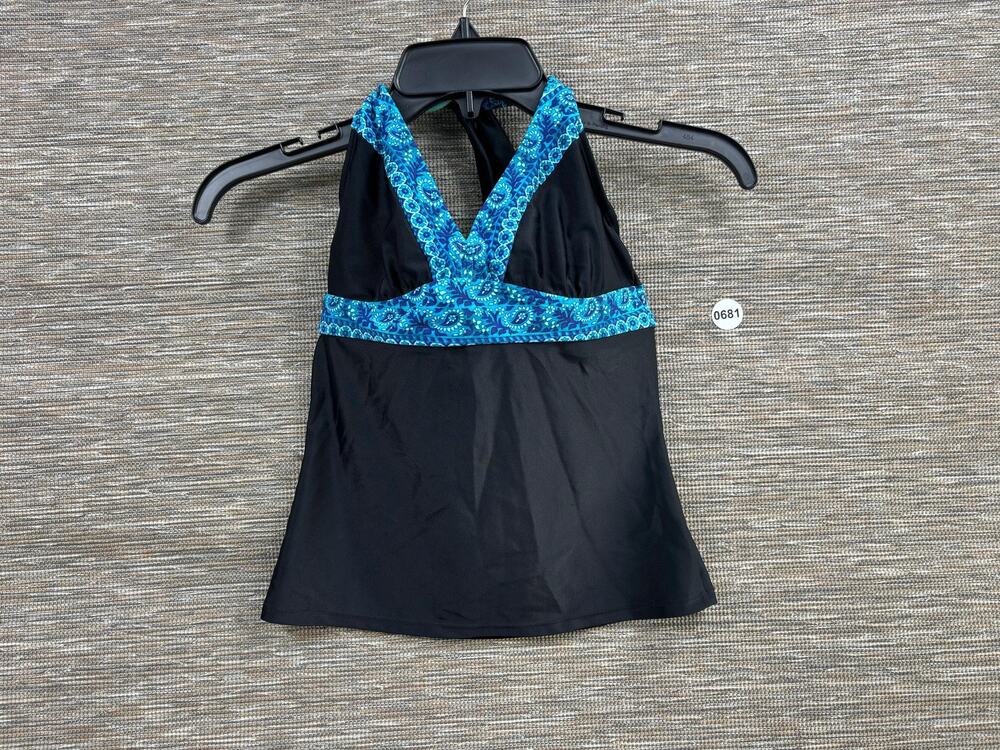 Athleta Tankini Swimsuit Top Womens 32B/C Black Blue Ventana Bra Halter Floral
